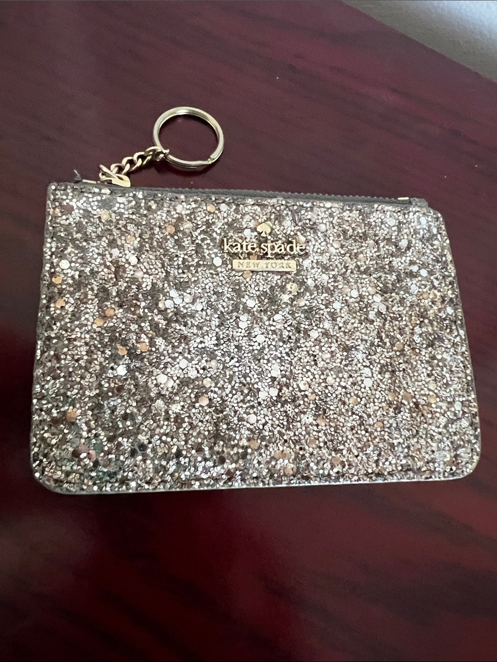 Kate Spade Gold Glitter Zip Key Pouch